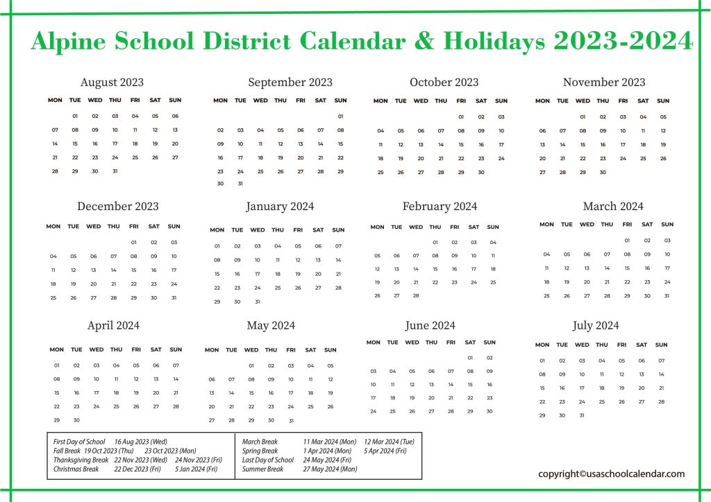 Alpine School District Calendar & Holidays 2023-2024 2