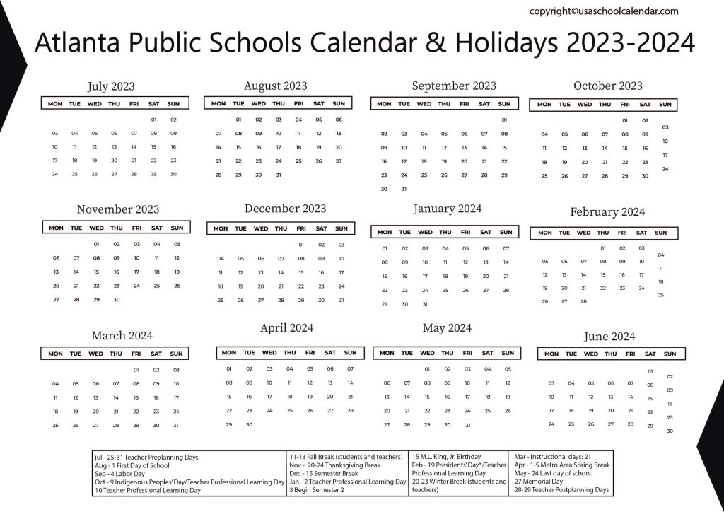 Atlanta City Schools Calendar