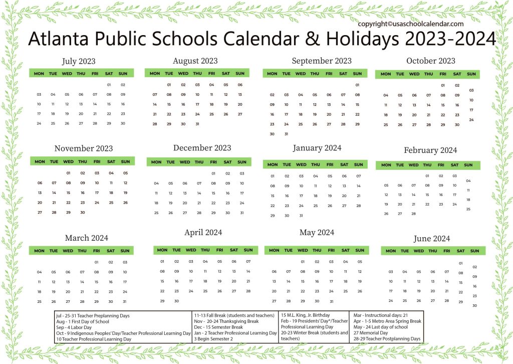 Atlanta Public Schools Calendar