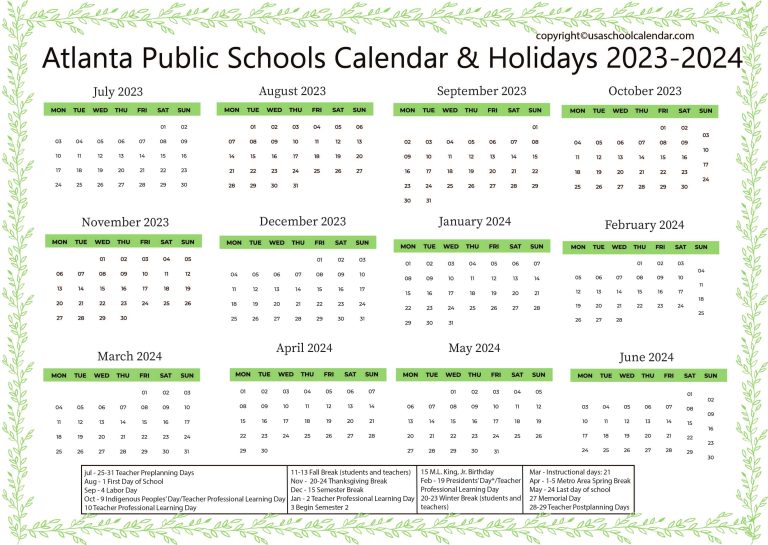 Atlanta Public Schools Calendar & Holidays 20232024 [APS]