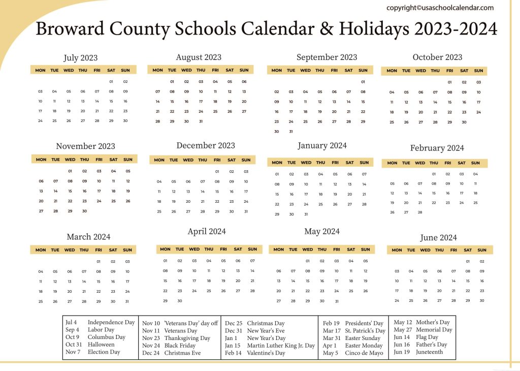 Broward County Schools Calendar Holidays 2023 2024