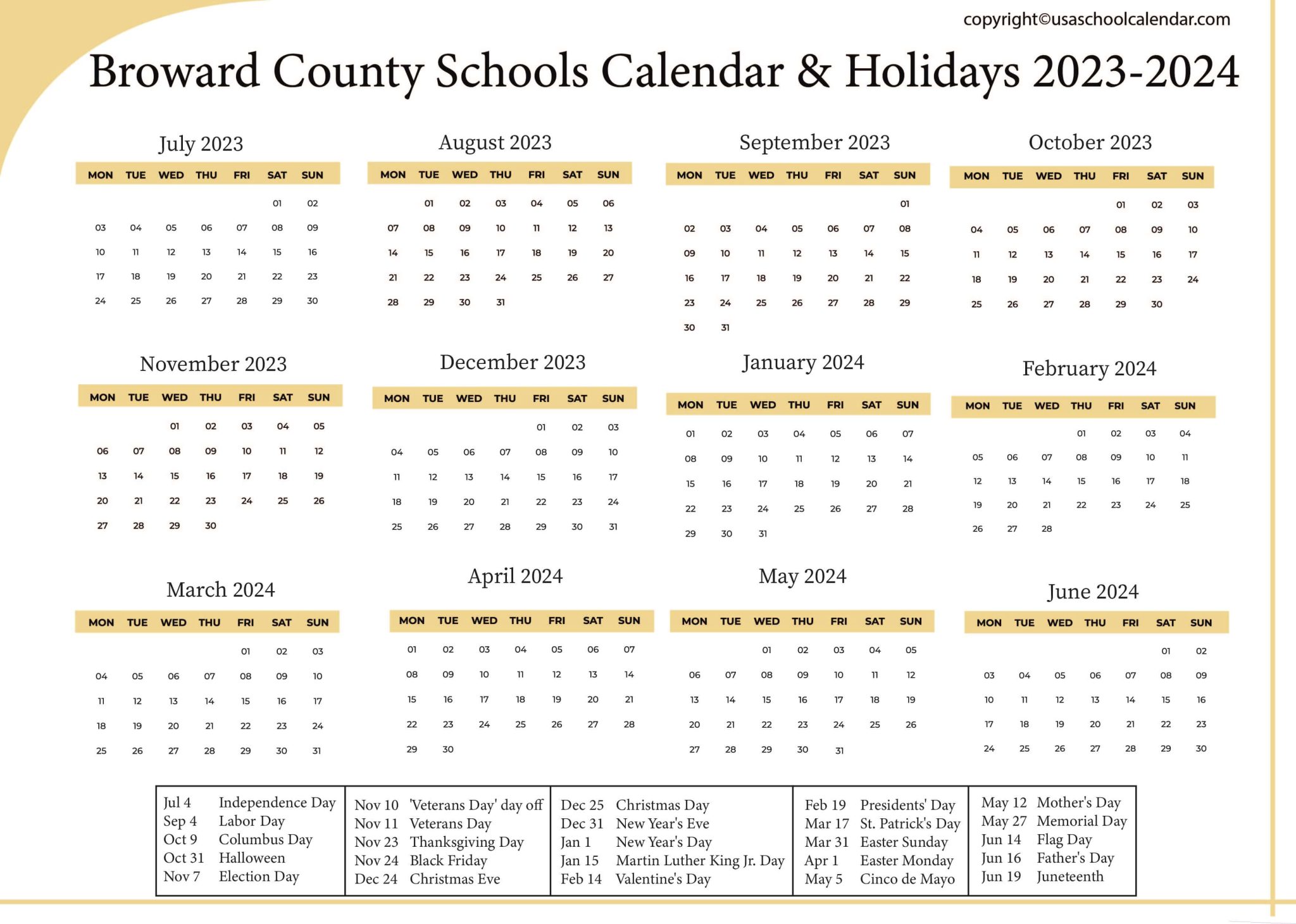 Broward County Schools Calendar & Holidays 20232024