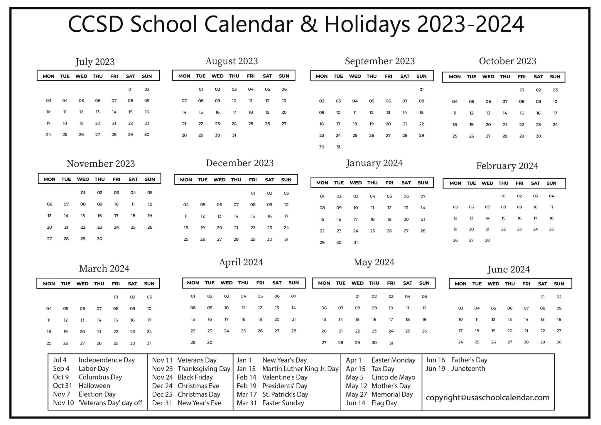 Ccsd School Calendar And Holidays 2023 2024 Clark County