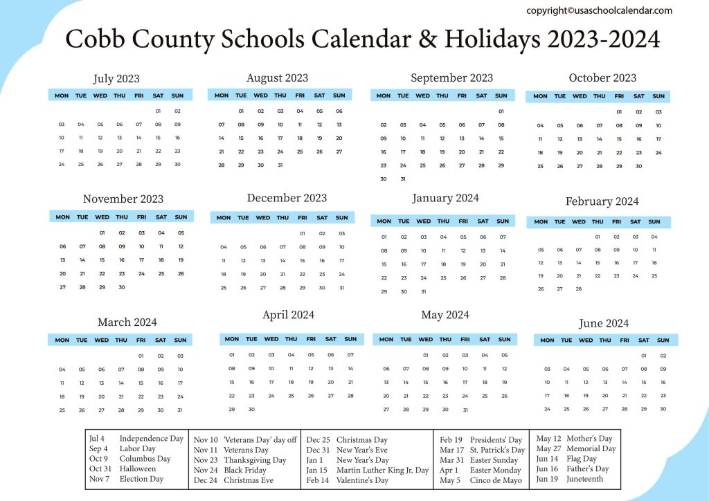 Cobb County Schools Calendar & Holidays 2023-2024