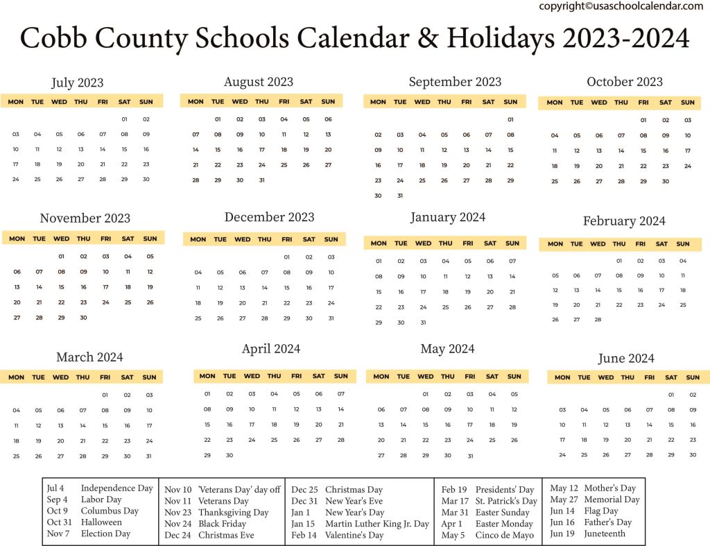 Cobb County Schools Calendar & Holidays 2023-2024 3