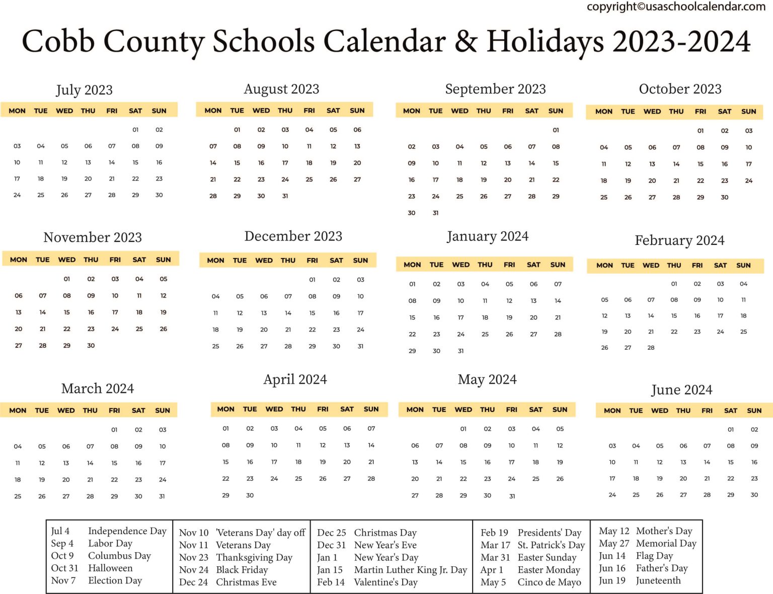 Cobb County Schools Calendar & Holidays 20232024