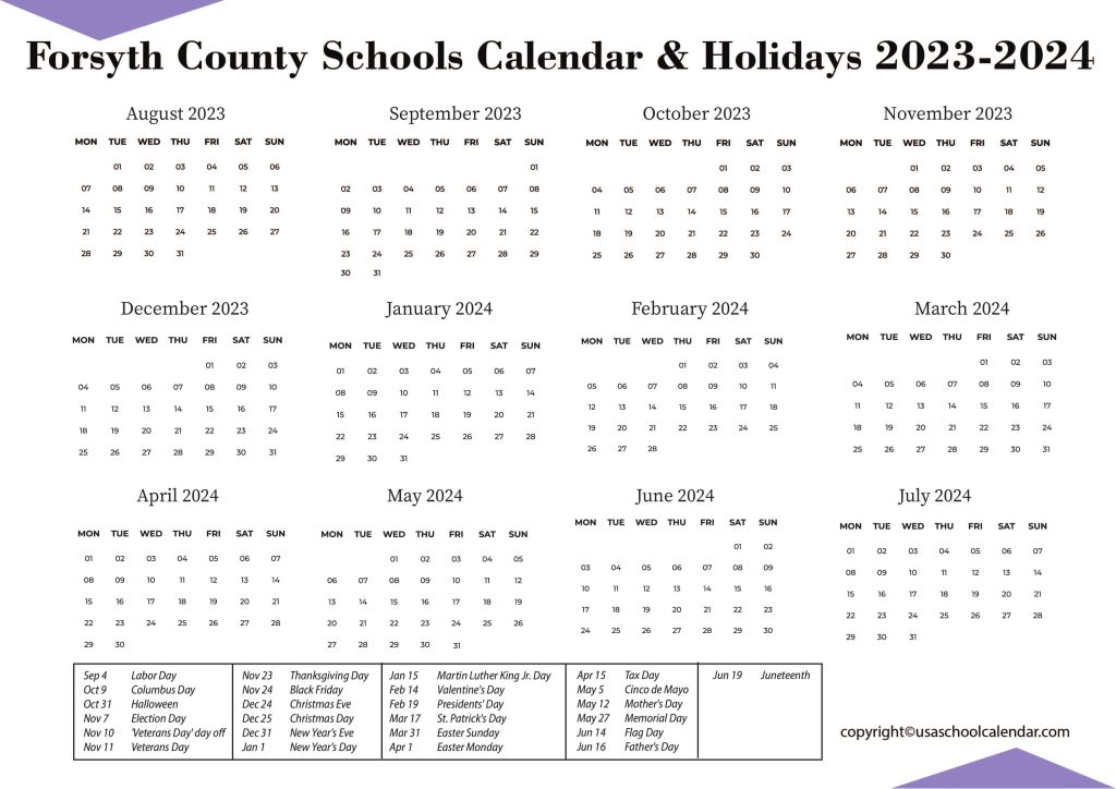 Forsyth County Schools Calendar & Holidays 2023-2024 2