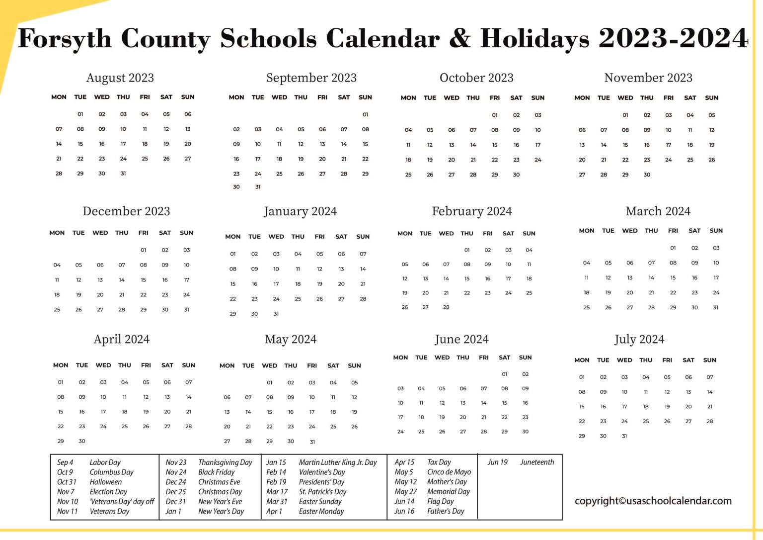 Forsyth County Schools Calendar & Holidays 20232024