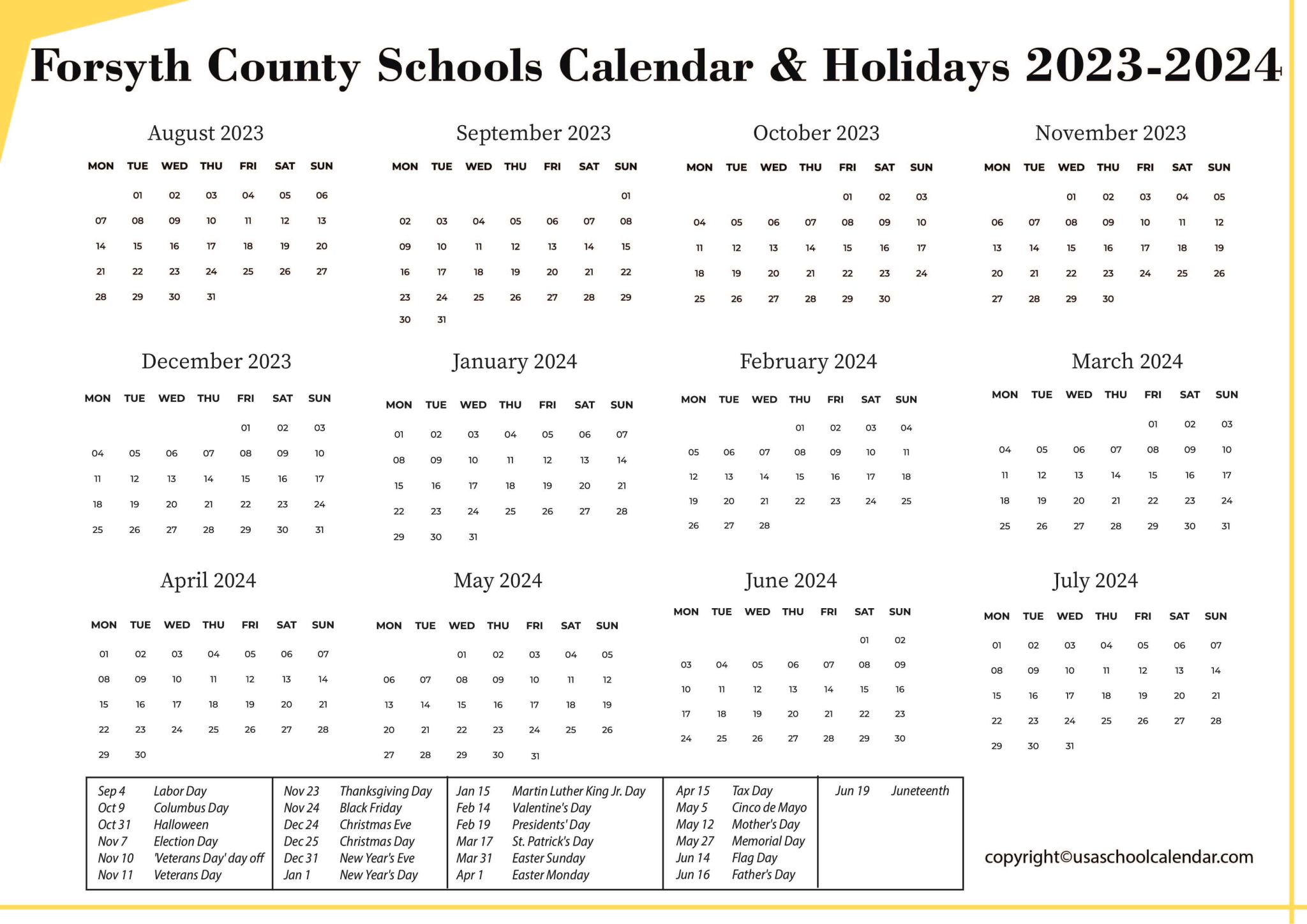 Forsyth County Schools Calendar & Holidays 20232024