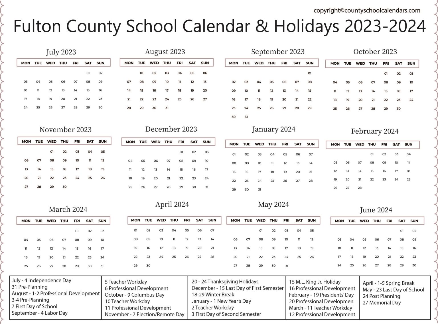Fulton County School Calendar & Holidays 20232024