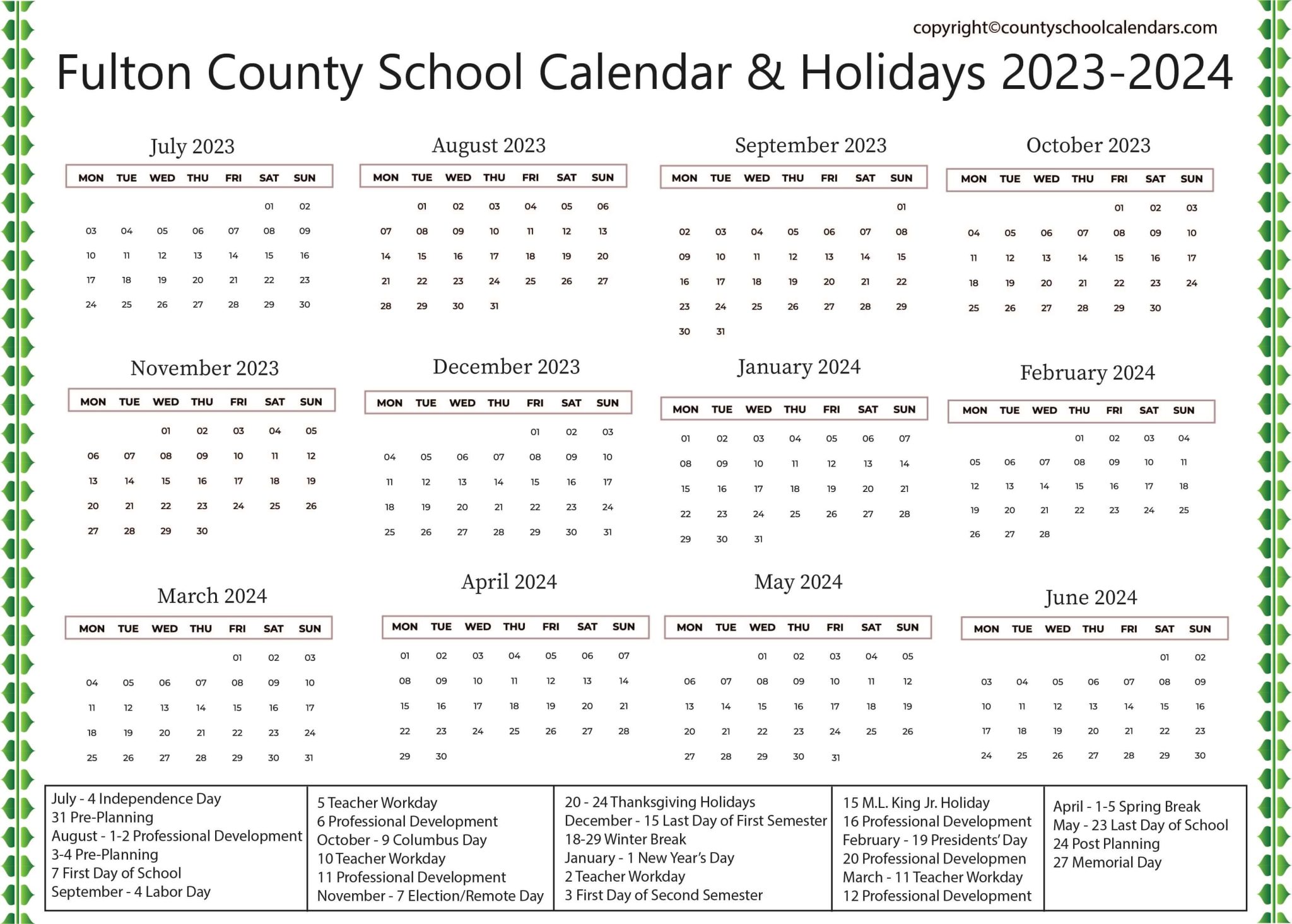 Fulton County School Calendar Holidays 2023 2024