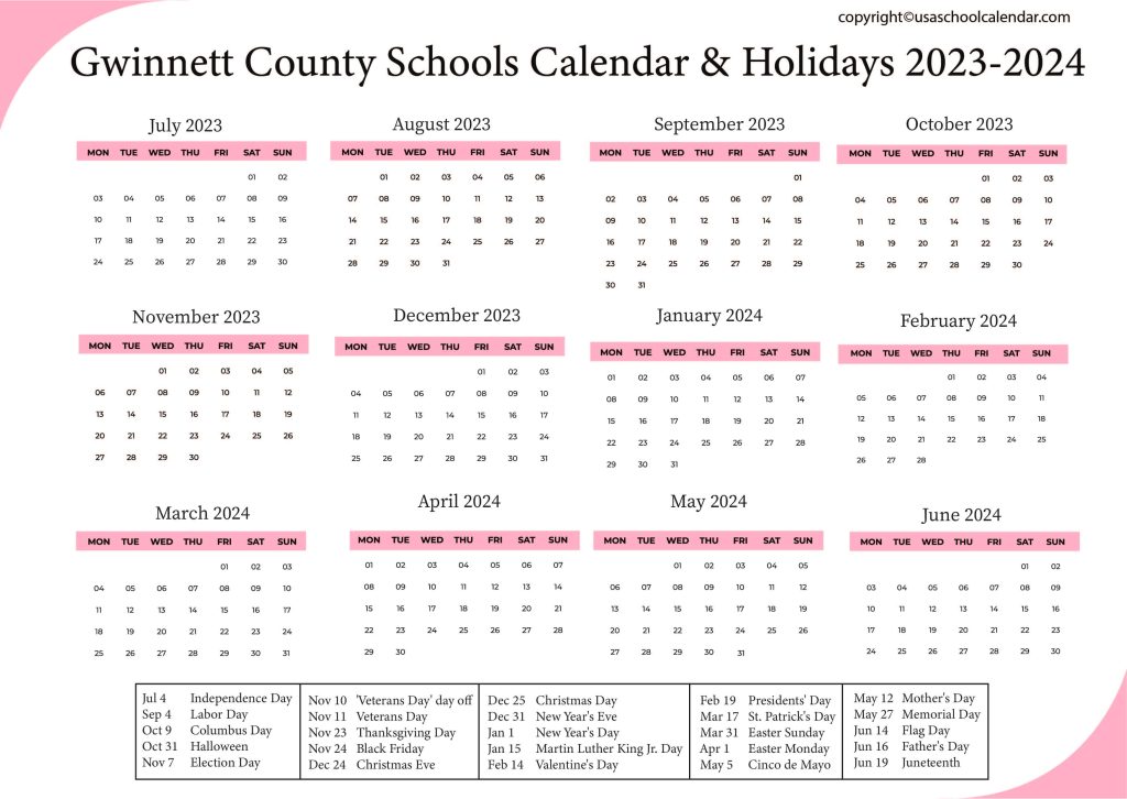 Gwinnett County School District Calendar