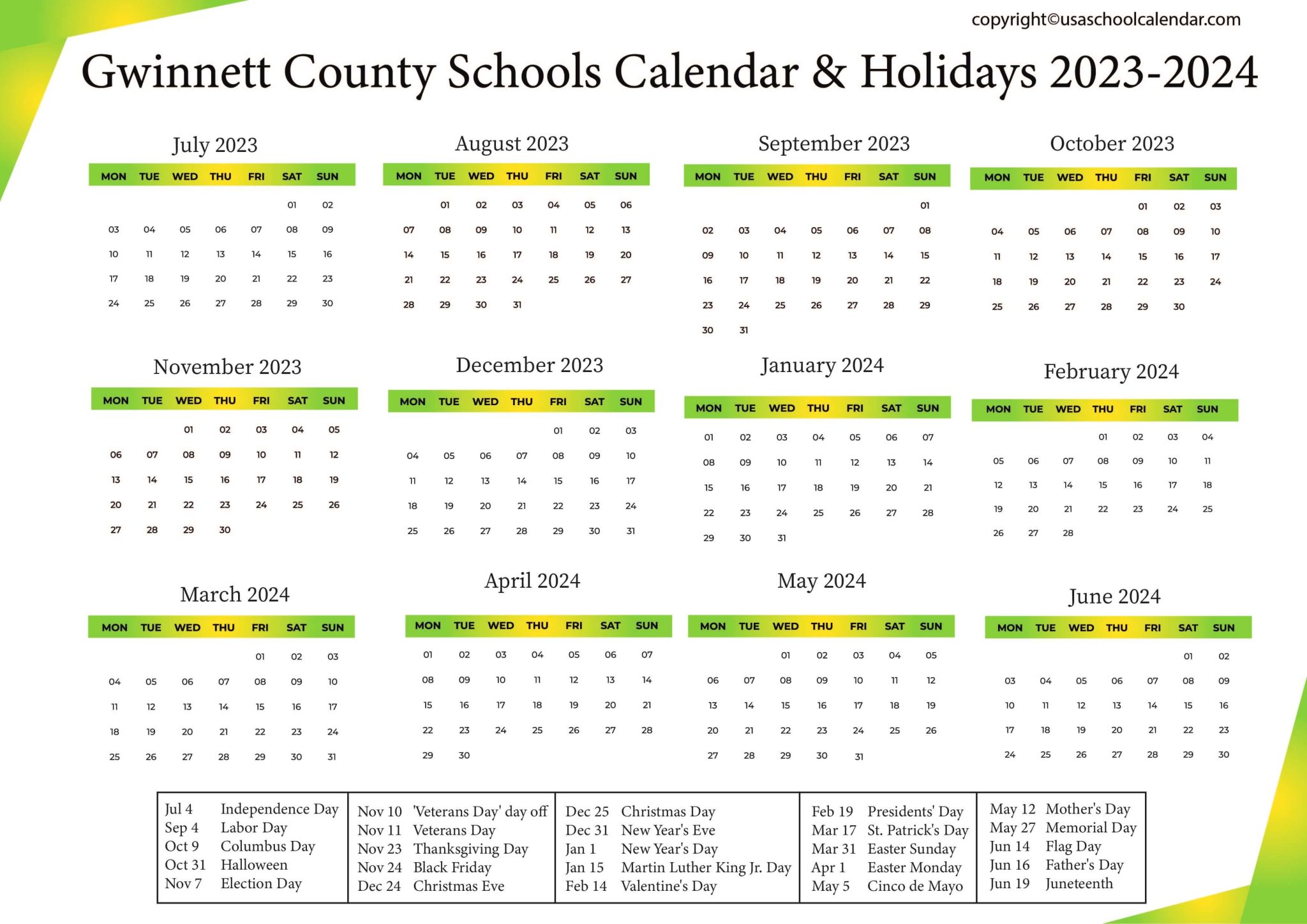 County Schools Calendar & Holidays 20232024
