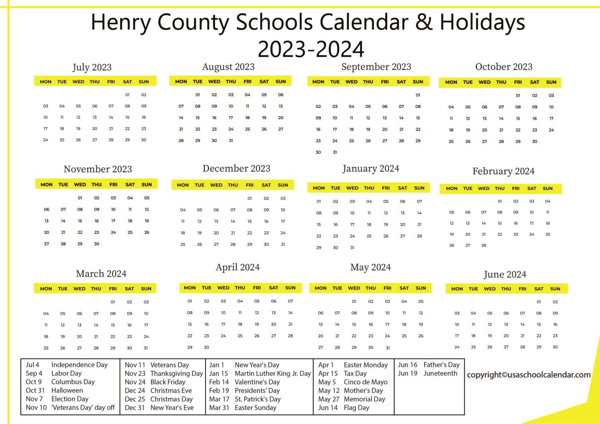 Henry County Schools Calendar & Holidays 2023-2024