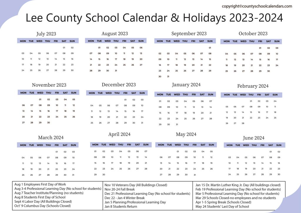 Lee County Public Schools Calendar