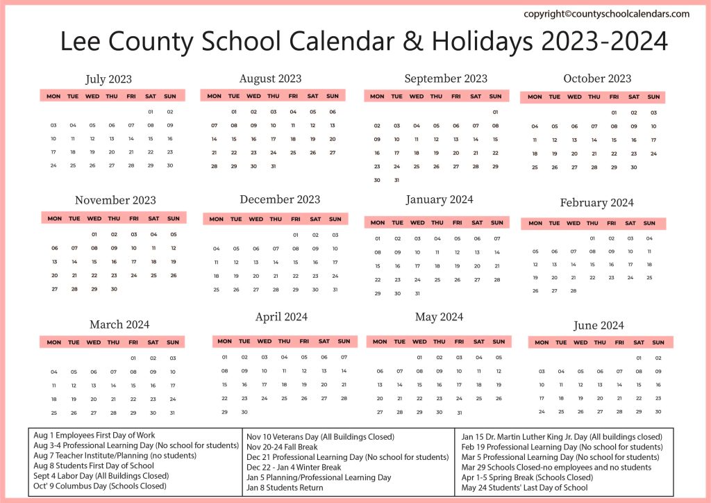 Lee County Schools Calendar