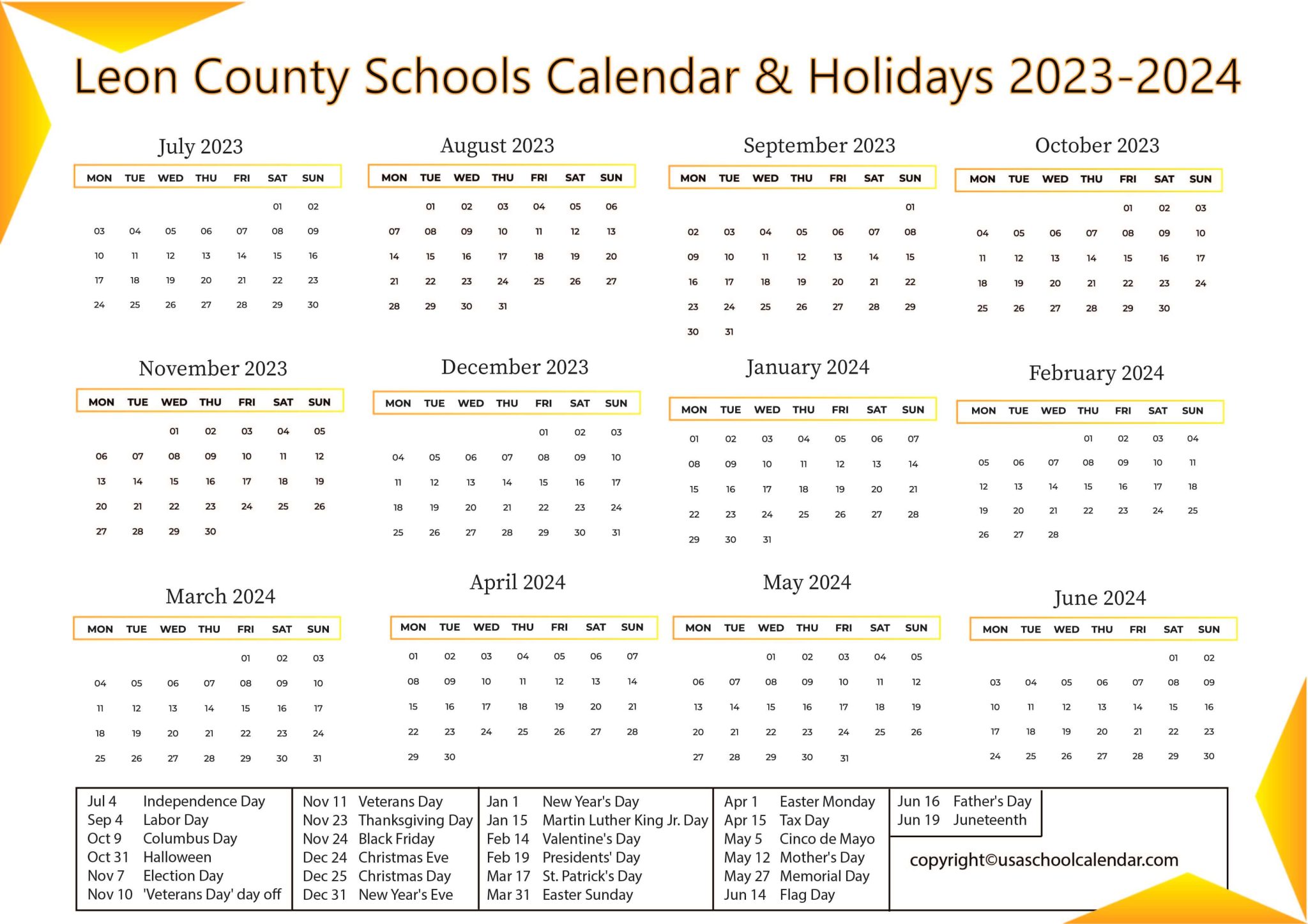 Leon County Schools Calendar & Holidays 20232024