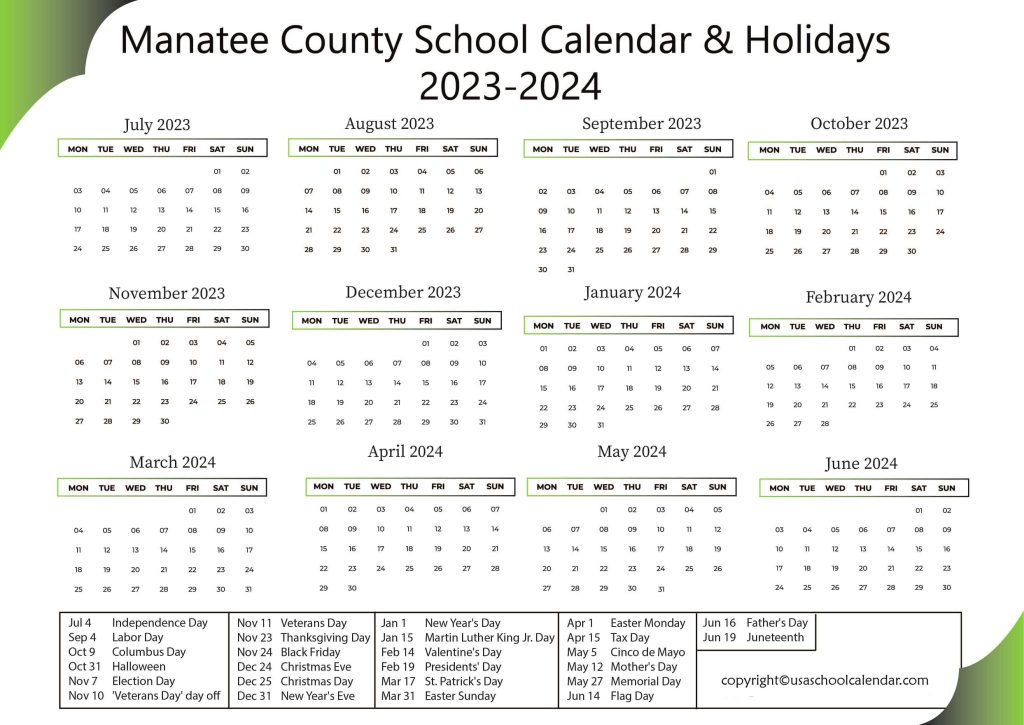 Manatee County School Board Calendar