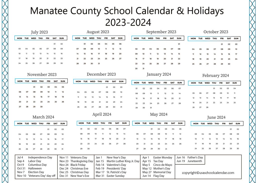 Manatee County School Calendar