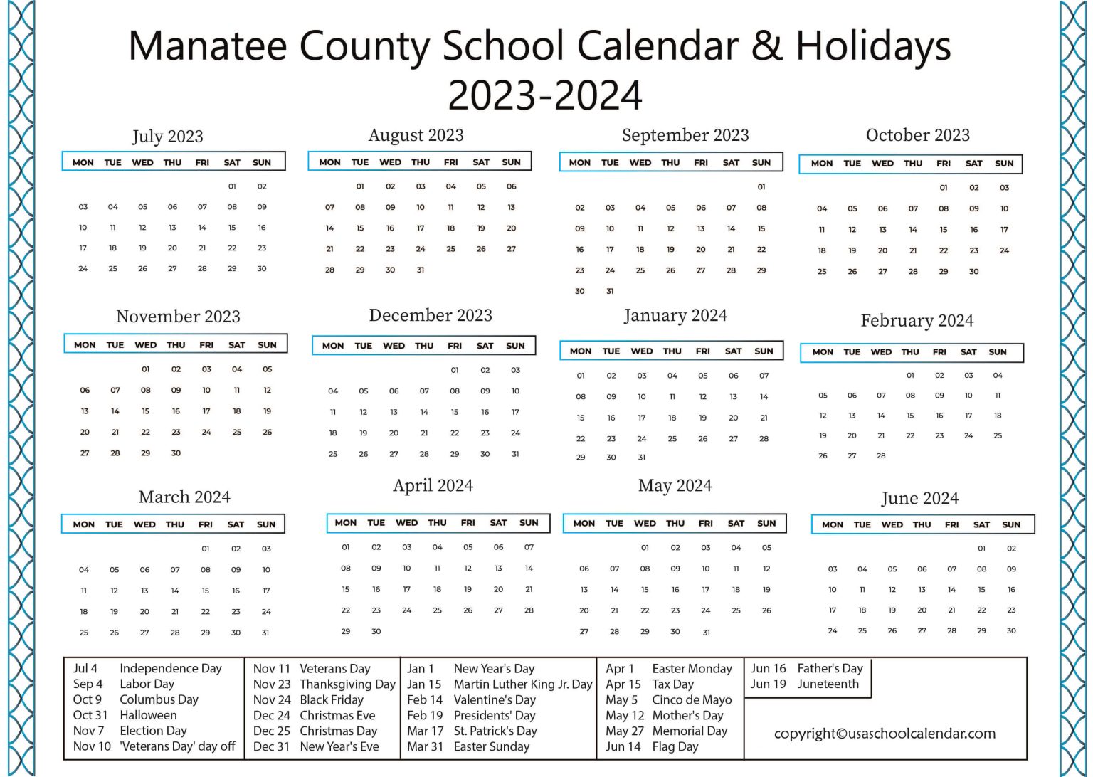 Manatee County School Calendar & Holidays 20232024
