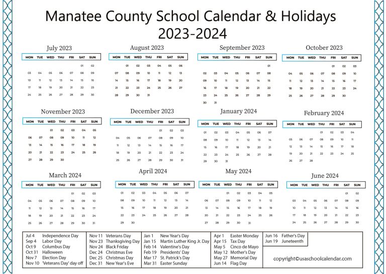 Manatee County School Calendar & Holidays 2023-2024