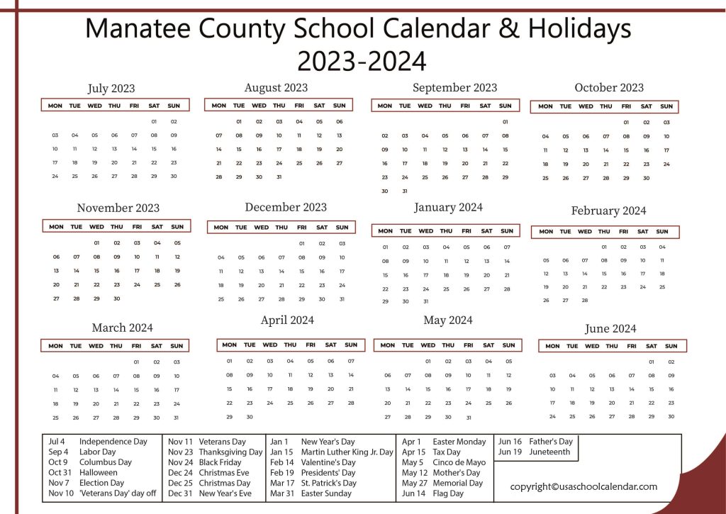 Manatee County Schools Calendar