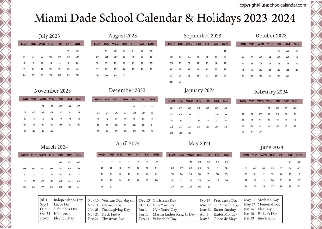 Miami Dade School Calendar Holidays 2023 2024