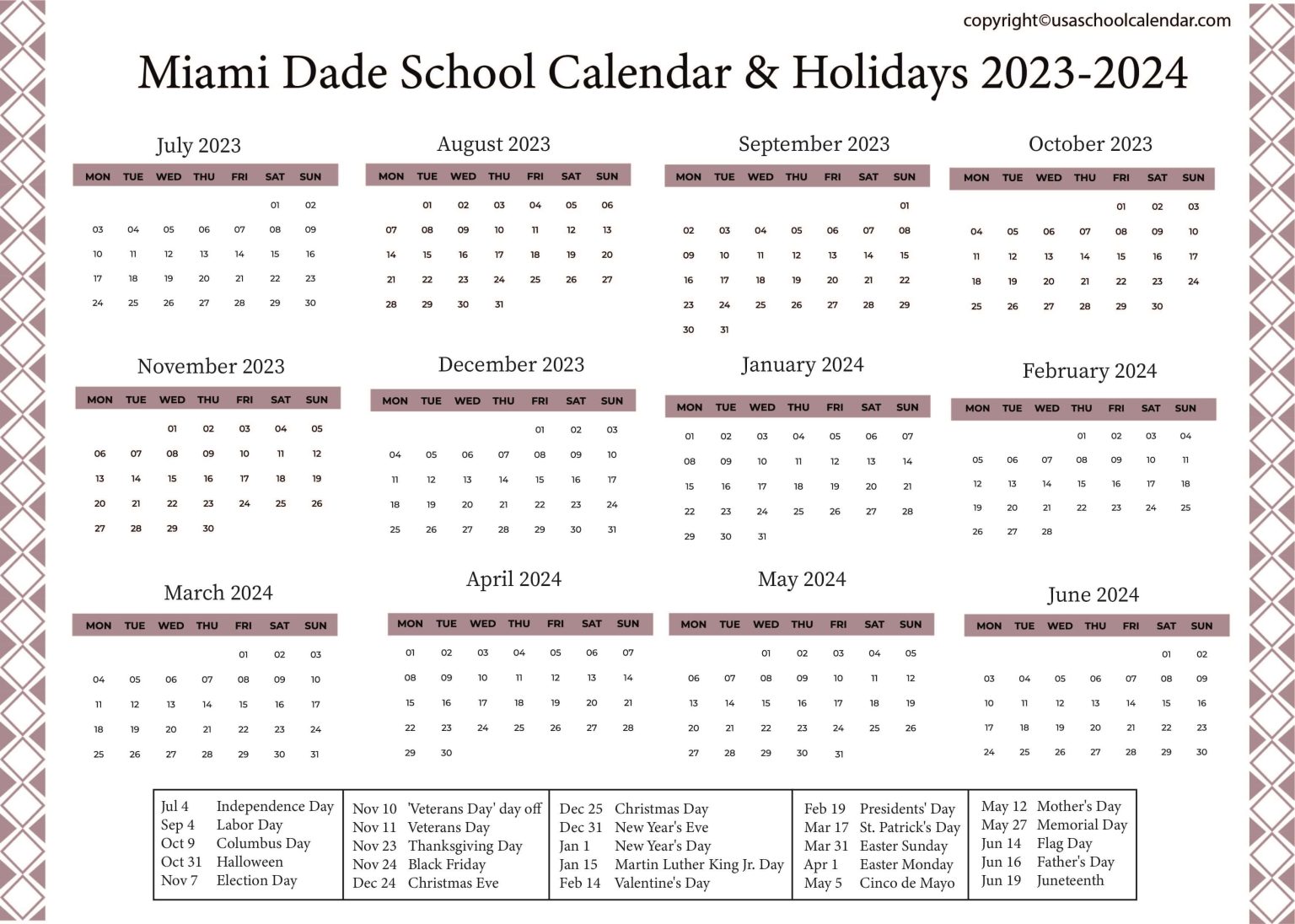 2024 And 2024 School Calendar Miami Dade Opal Vivyan