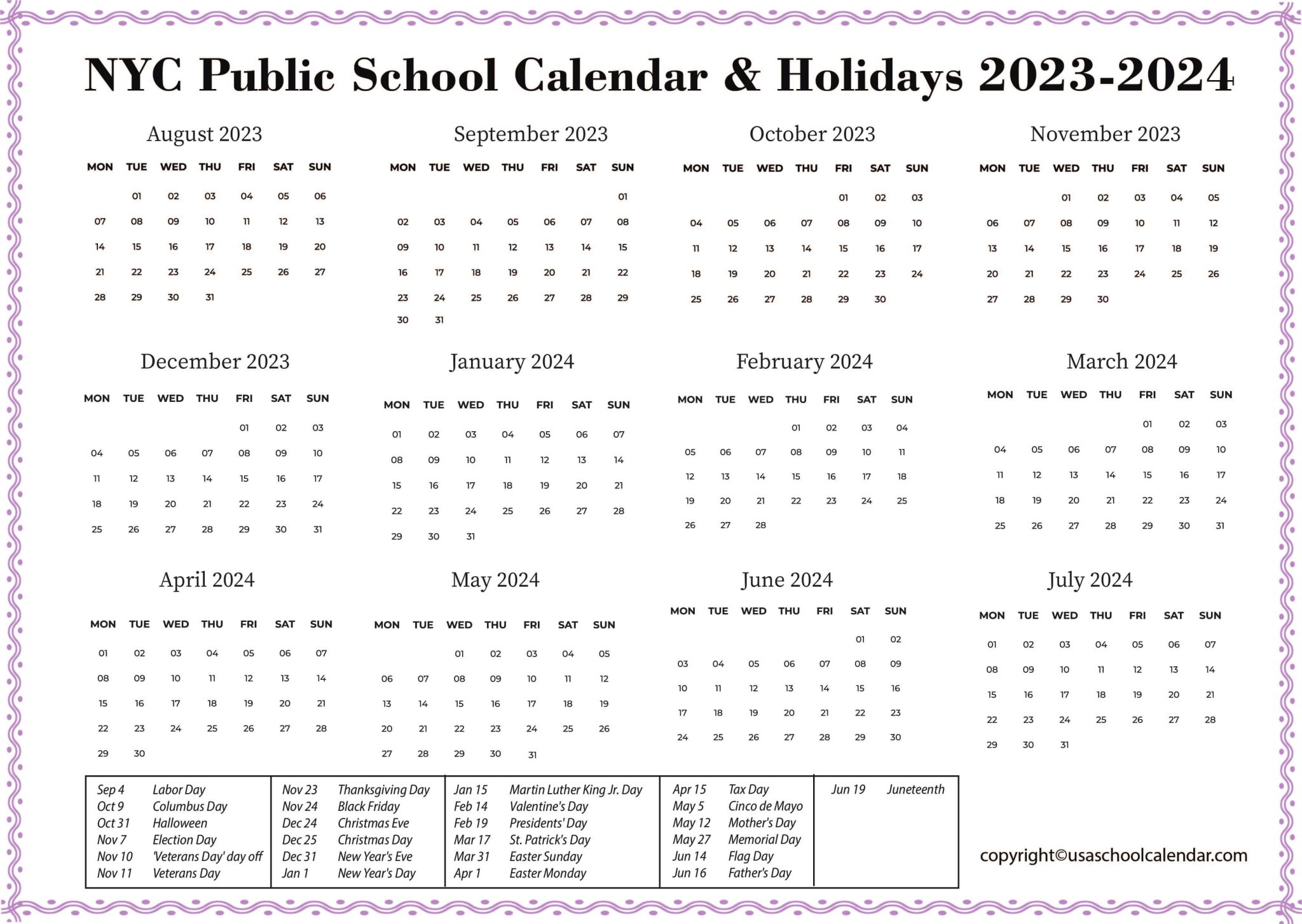 NYC Public School Calendar & Holidays 20232024