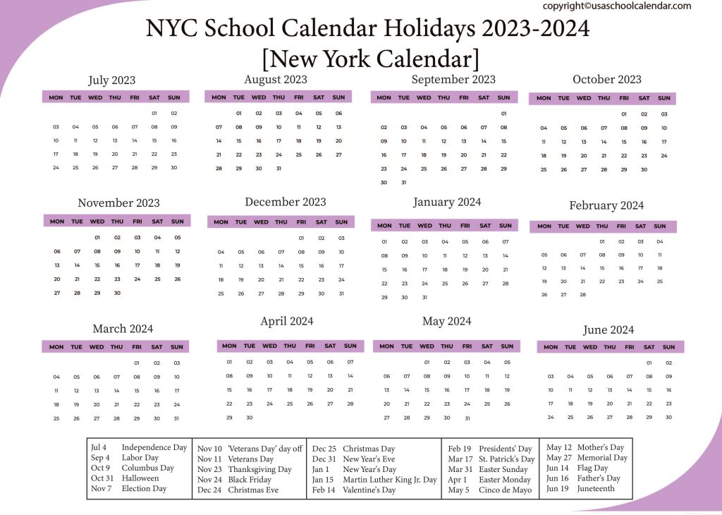NYC School Calendar