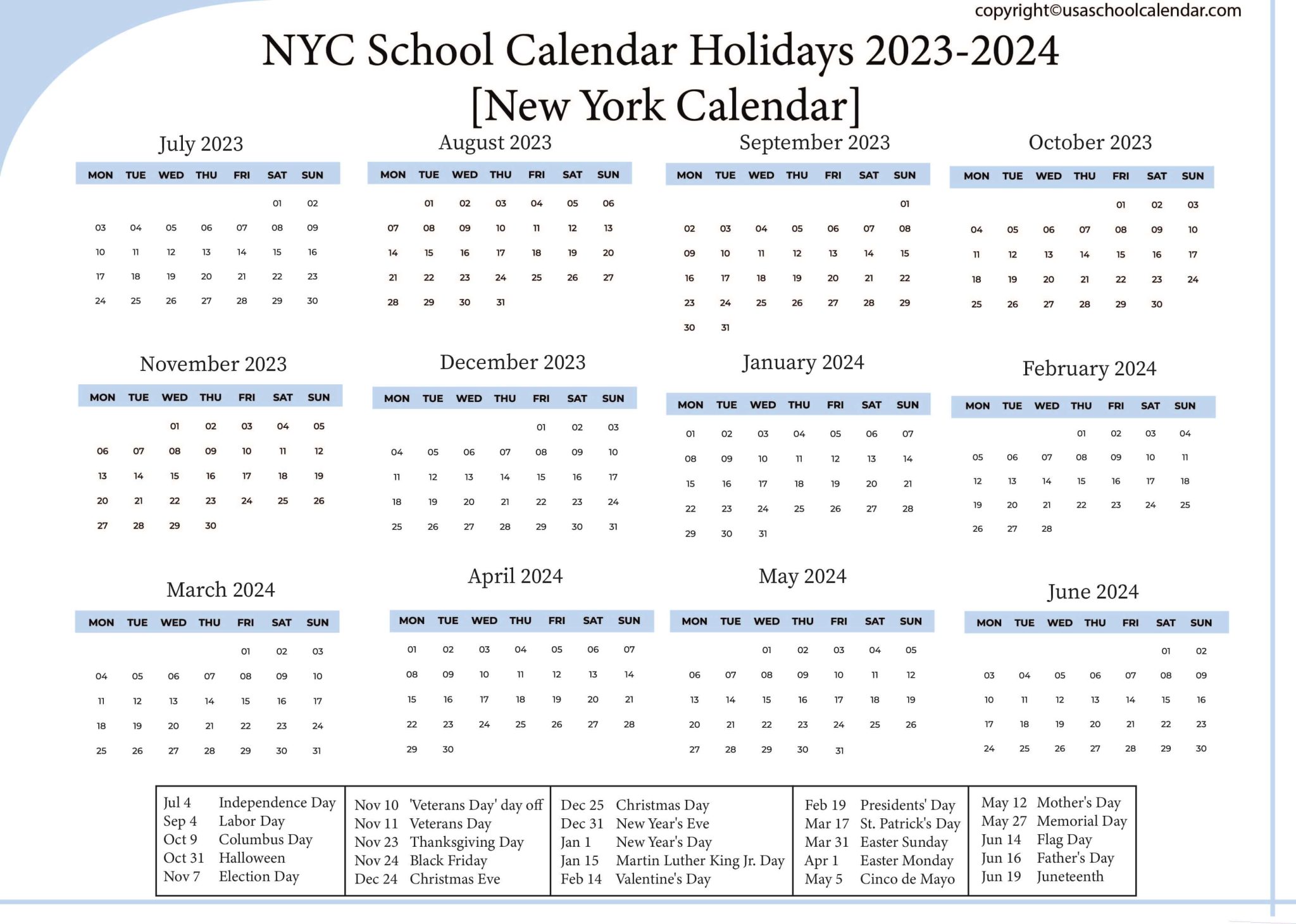 NYC School Calendar Holidays 2023 2024 New York Calendar 2048x1460 