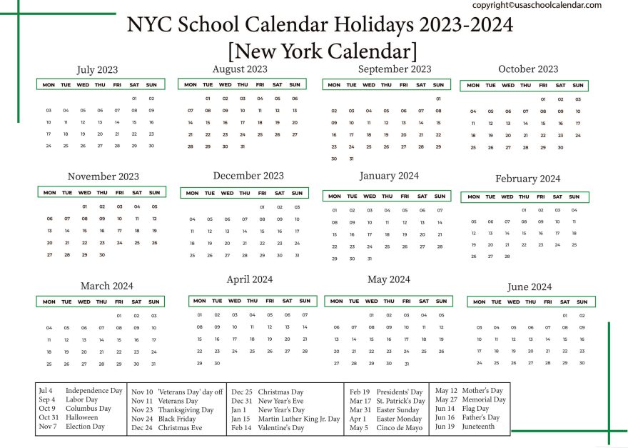 NYC School Calendar Holidays 20232024 [New York Calendar]