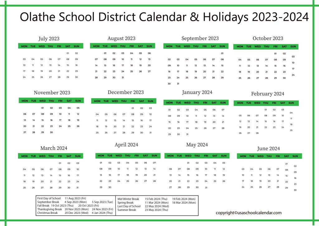 Olathe School Calendar
