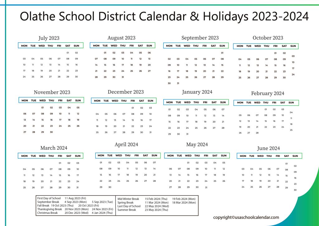 Olathe School District Calendar