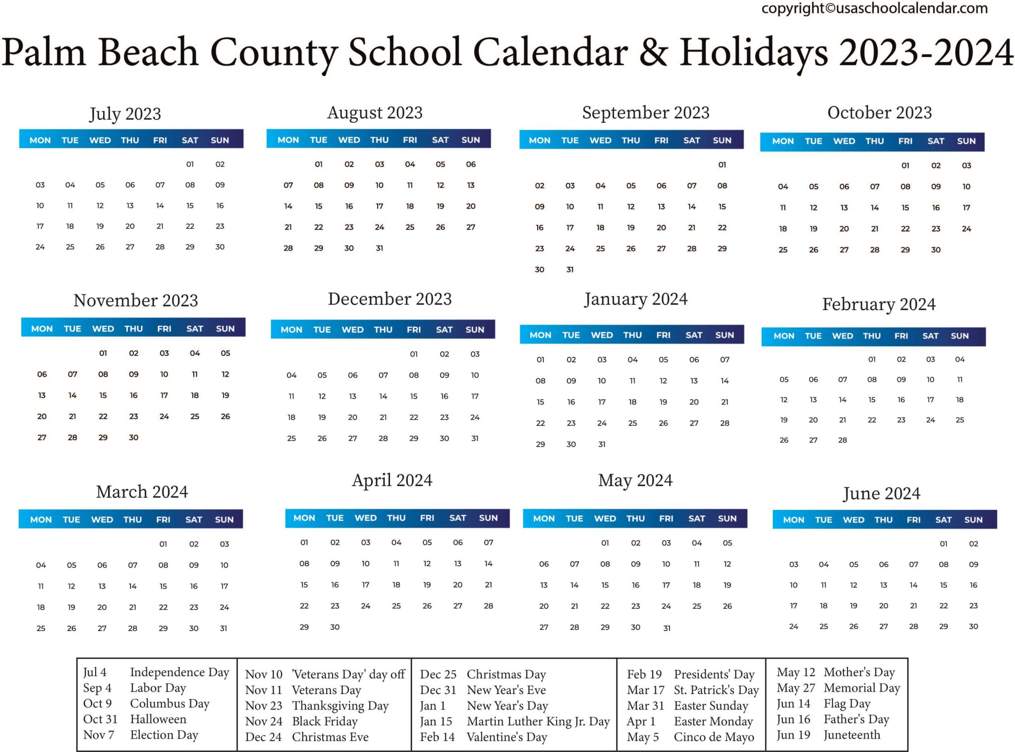 Palm Beach County School Calendar Holidays 2023 2024