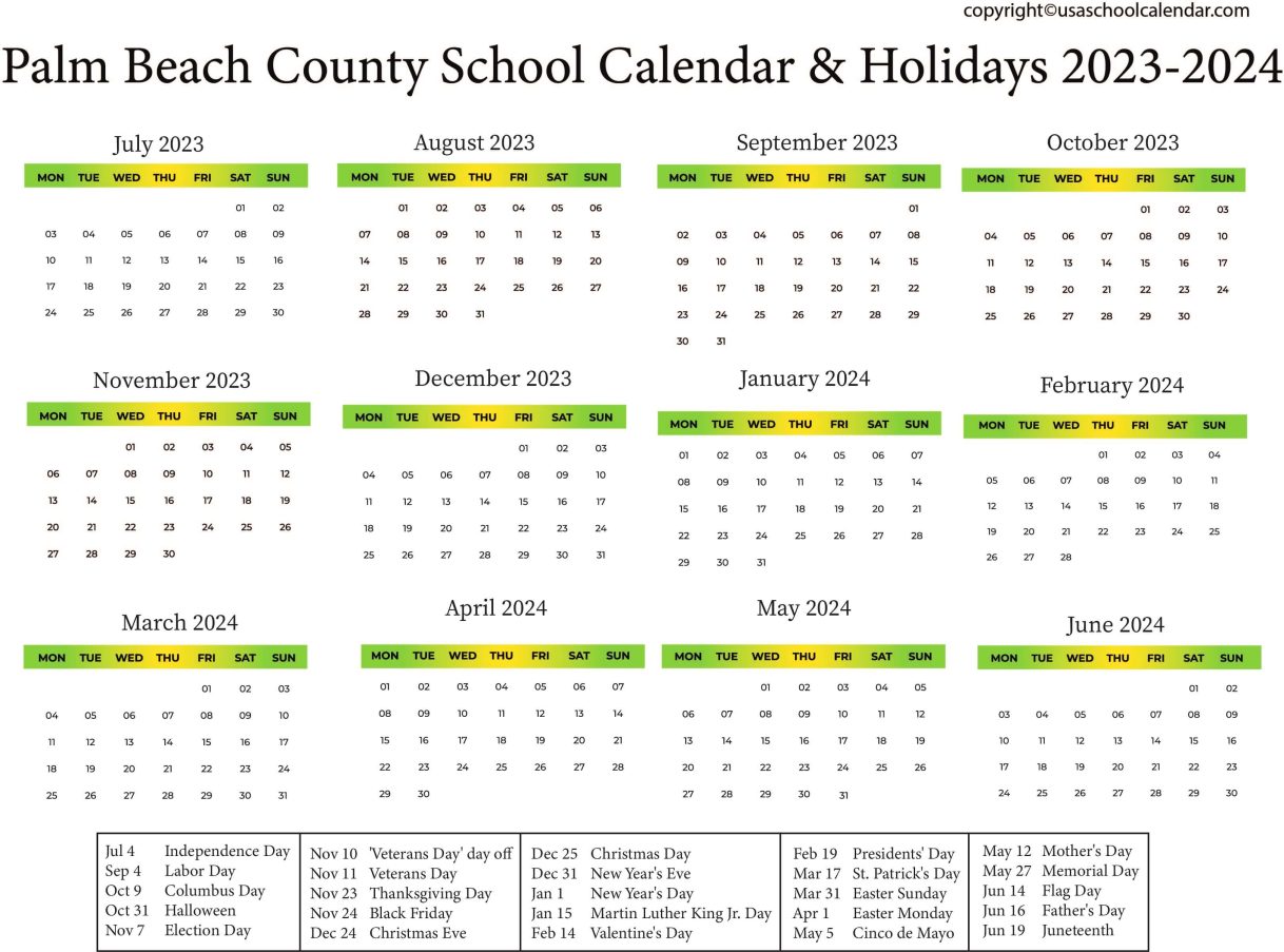 Palm Beach County School Calendar & Holidays 20232024