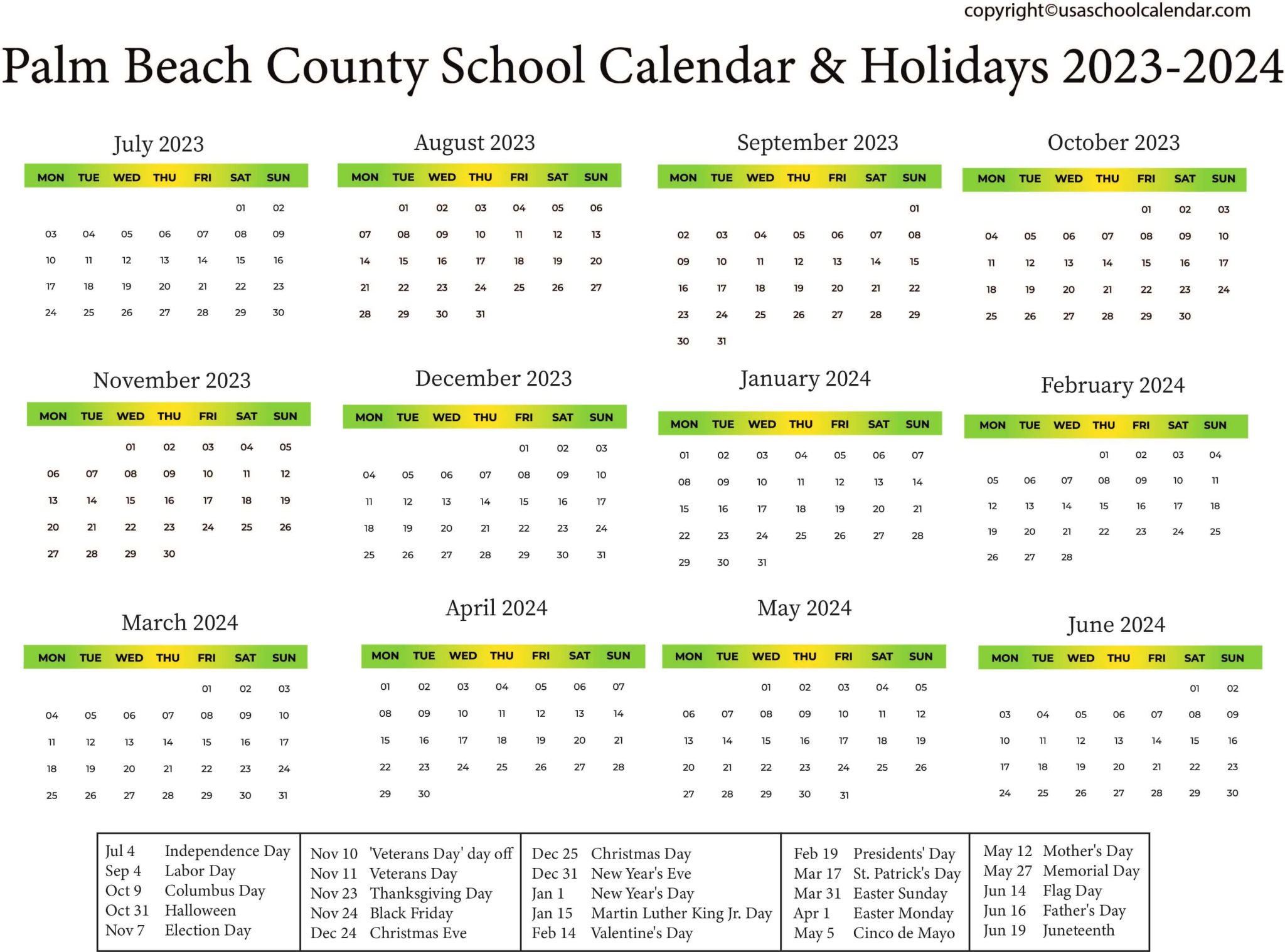 Palm Beach County School Calendar & Holidays 20232024