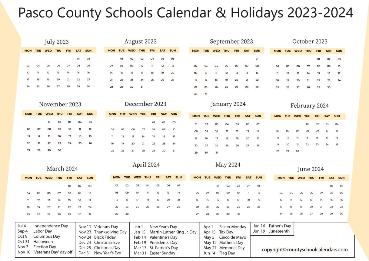 Pasco County Schools Calendar & Holidays 20232024
