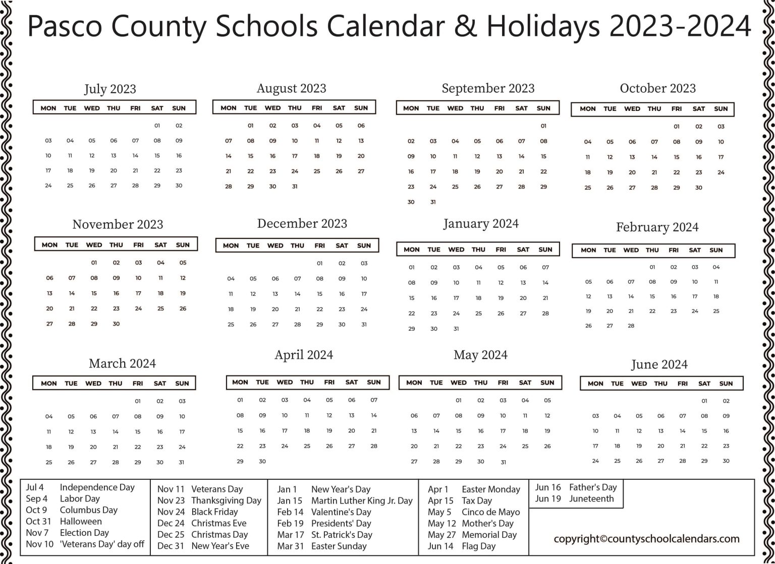 Pasco County Schools Calendar & Holidays 2023-2024