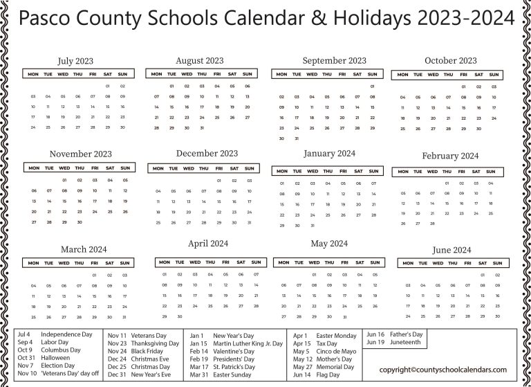 Pasco County Schools Calendar & Holidays 20232024