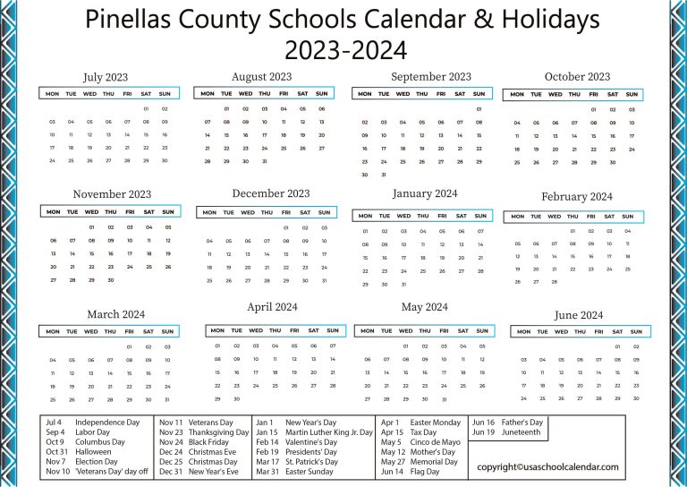 Pinellas County Schools Calendar Holidays 2023 2024
