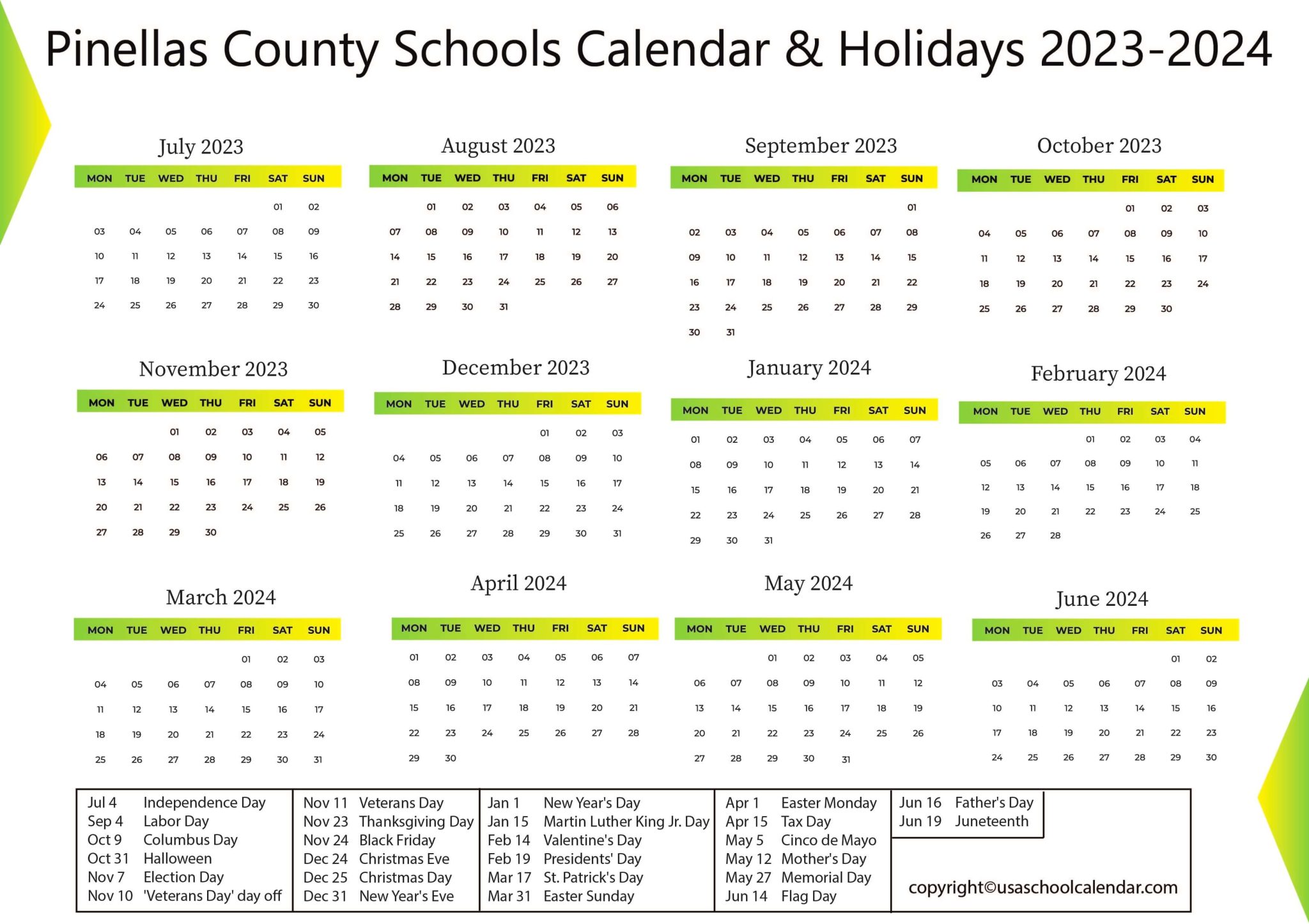 Pinellas County Schools Calendar & Holidays 2023-2024