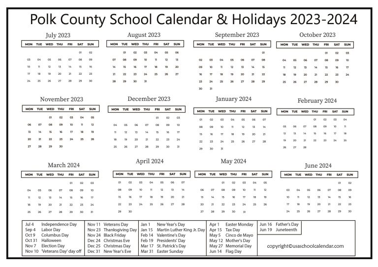 Polk County School Calendar & Holidays 20232024