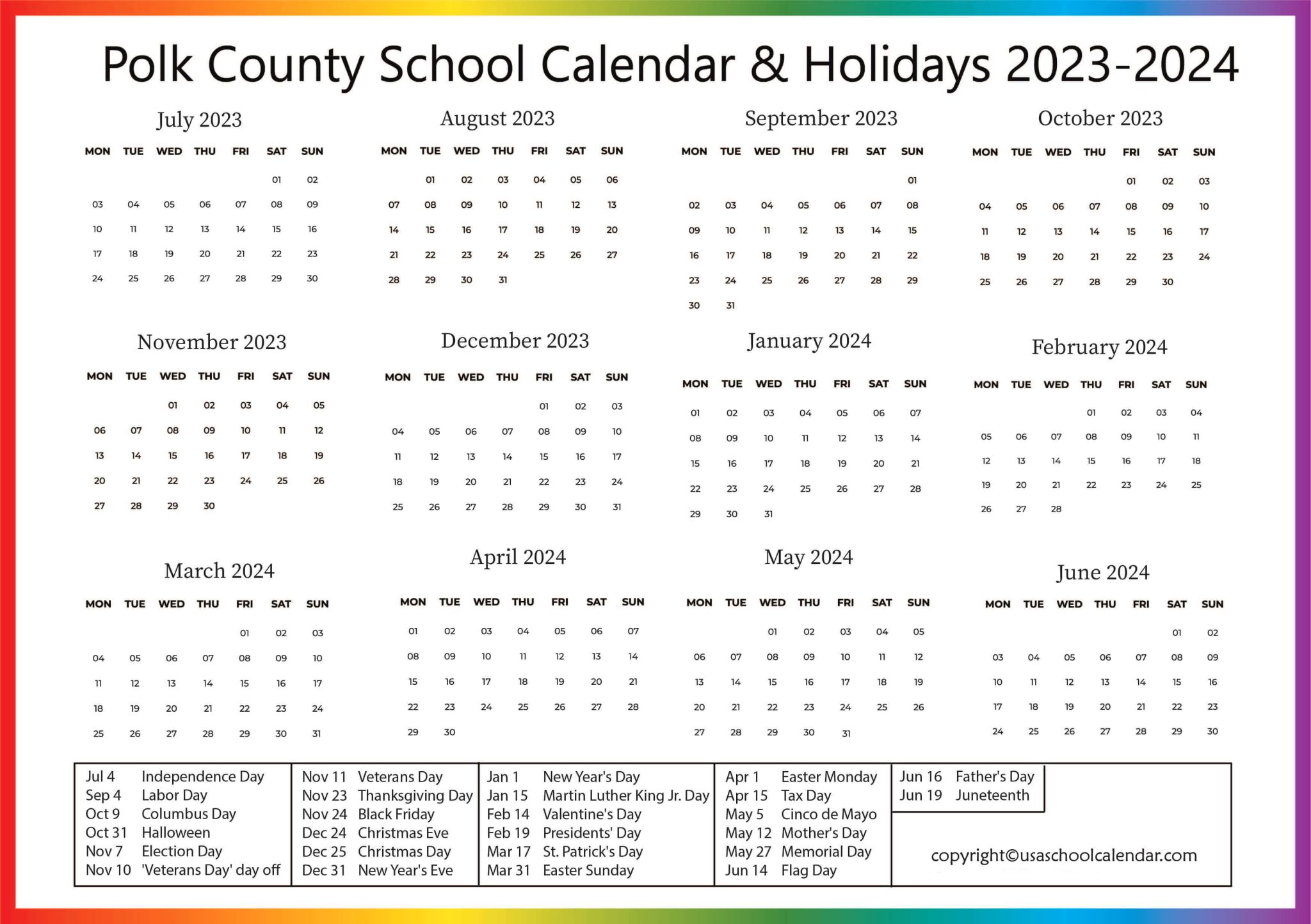 Polk County School Calendar & Holidays 20232024