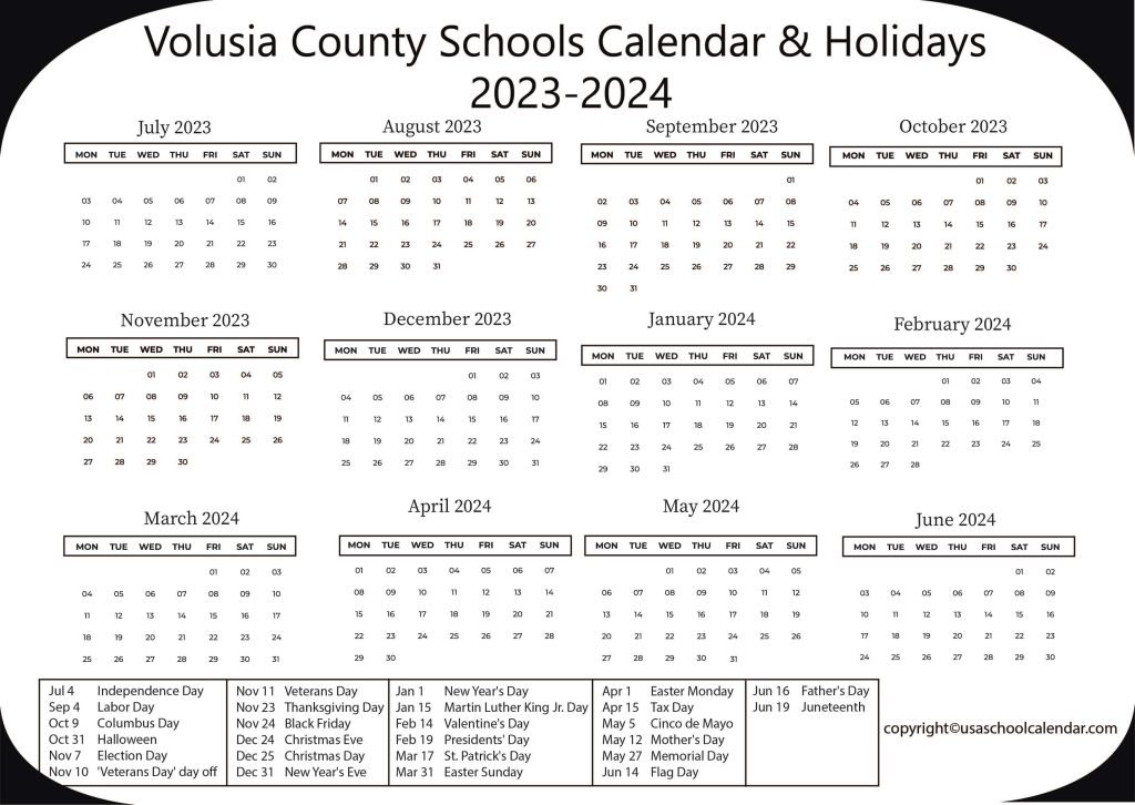 Volusia County Schools Calendar Holidays 2023 2024