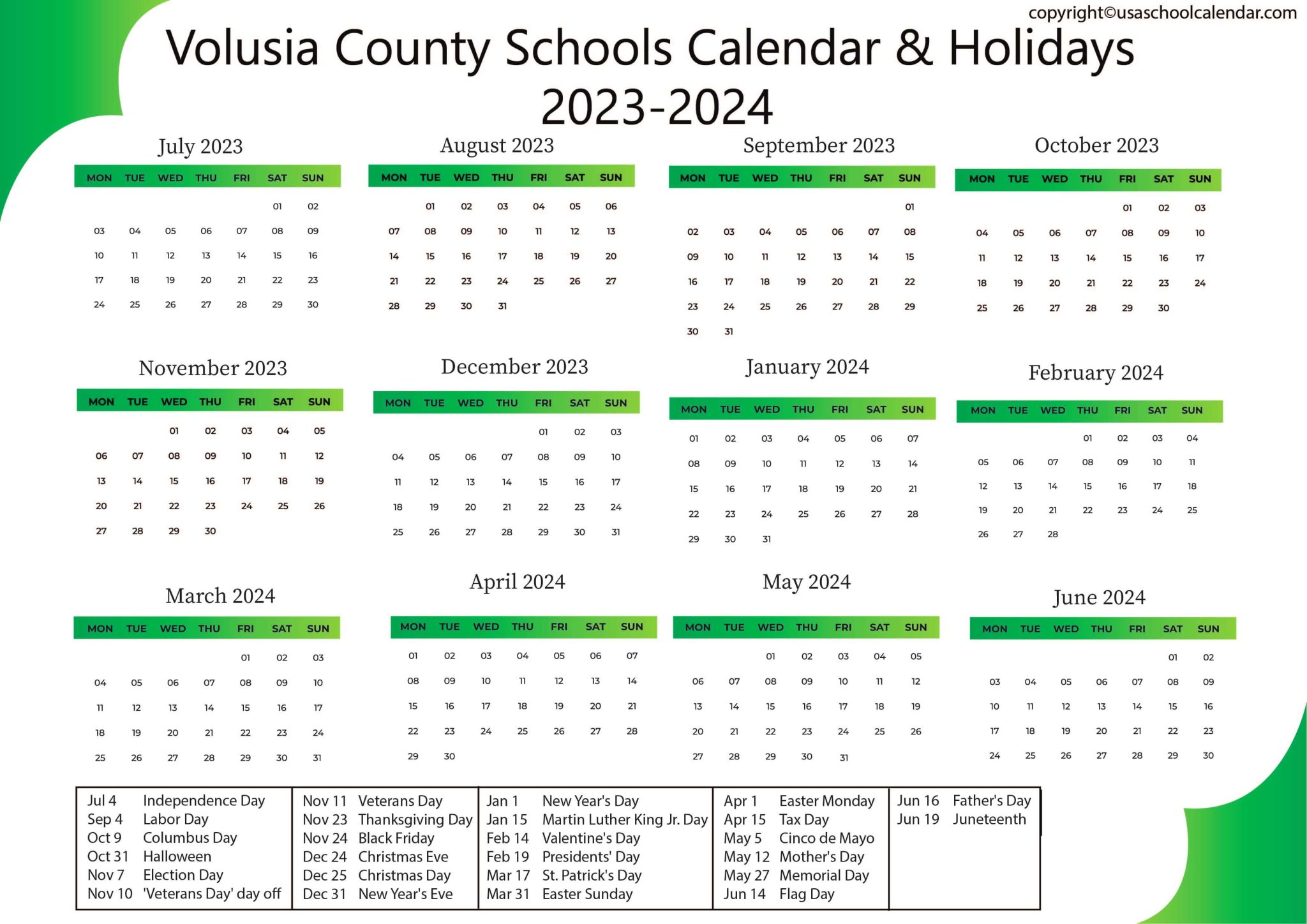 Volusia County Schools Calendar & Holidays 2023-2024