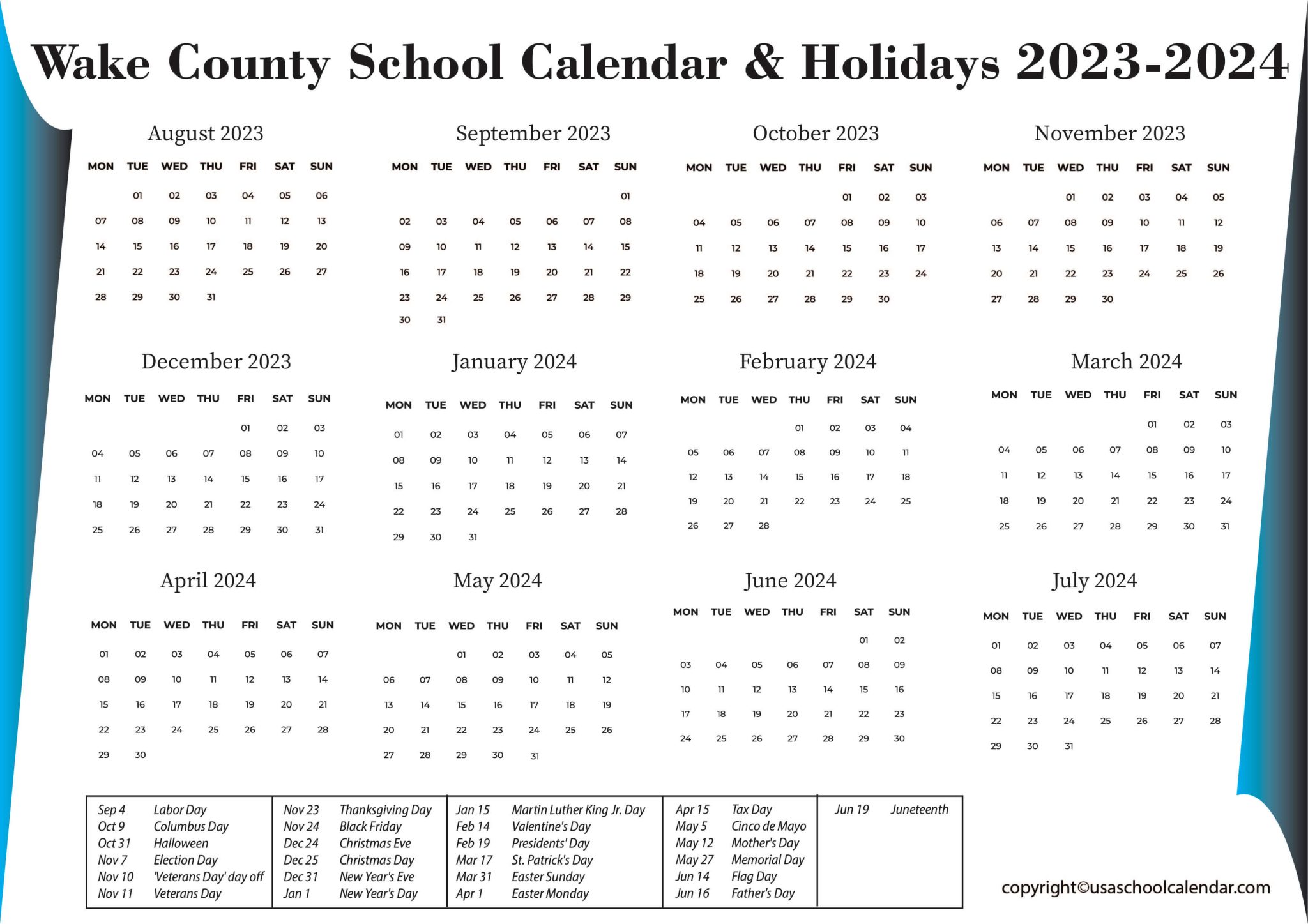 Wake County School Calendar & Holidays 2023-2024