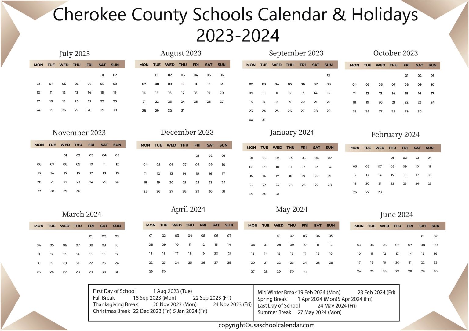 Cherokee County Schools Calendar & Holidays 20232024