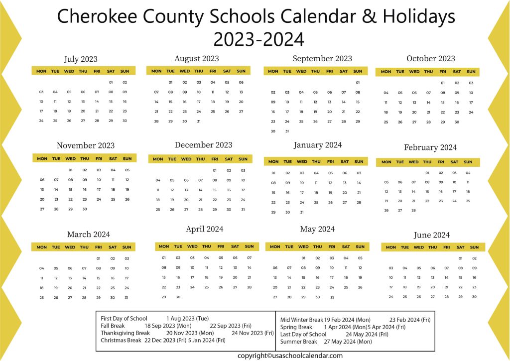 Cherokee Schools Calendar