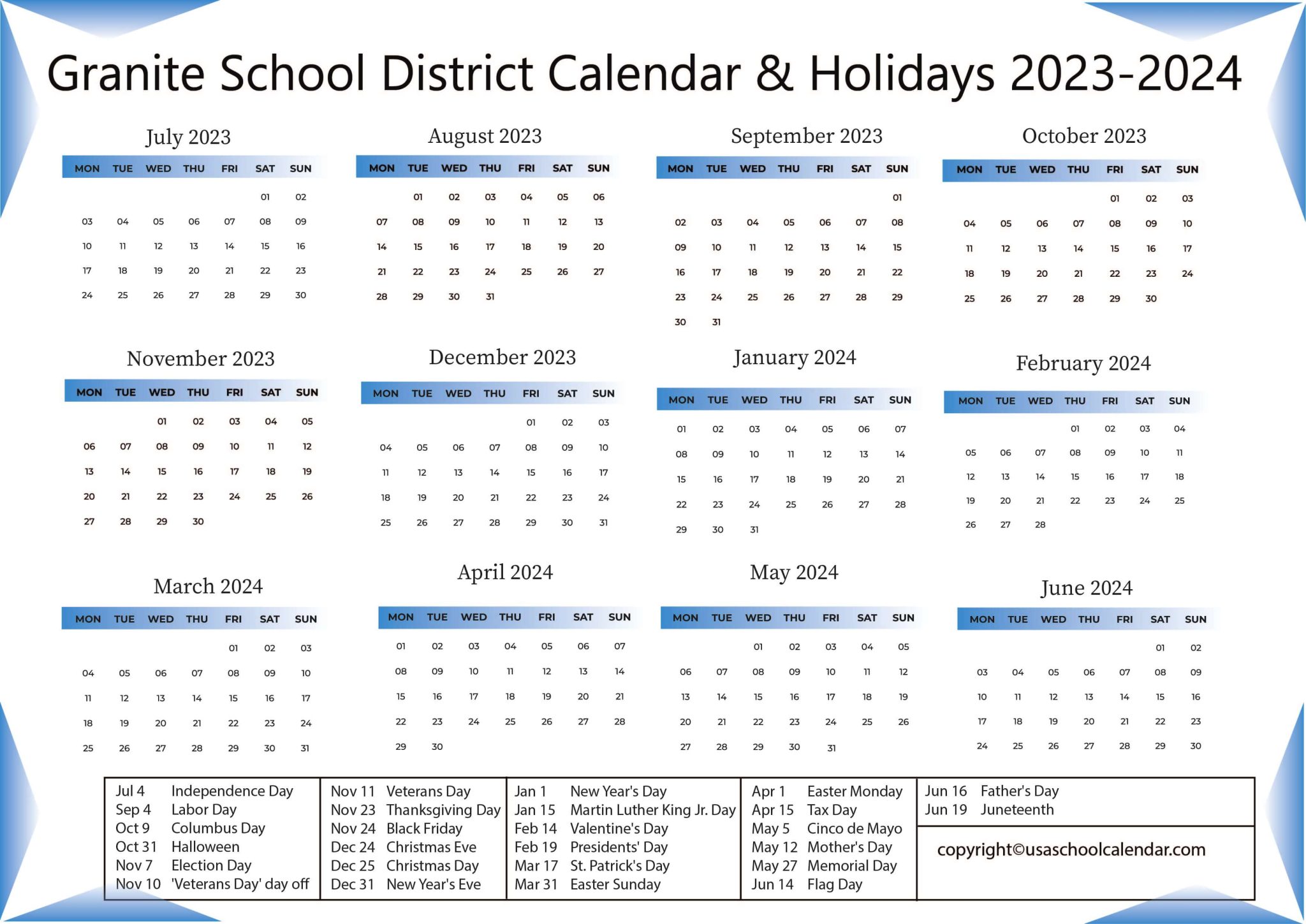 Granite School District Calendar & Holidays 20232024